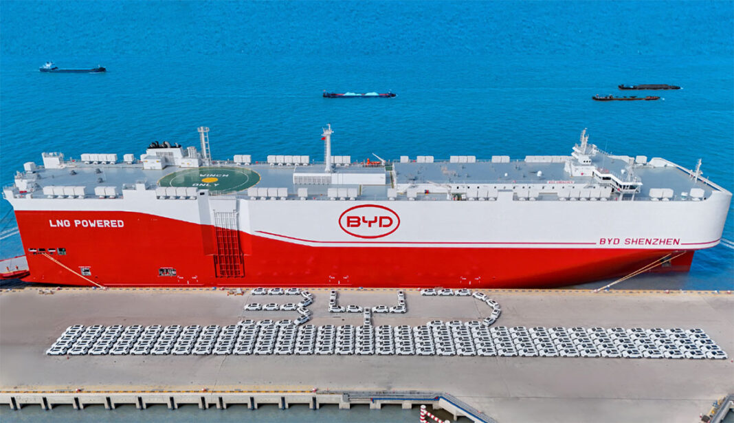 BYD Shenzhen car carrier kicks off maiden ocean voyage with over 7,000 cars bound for Brazil